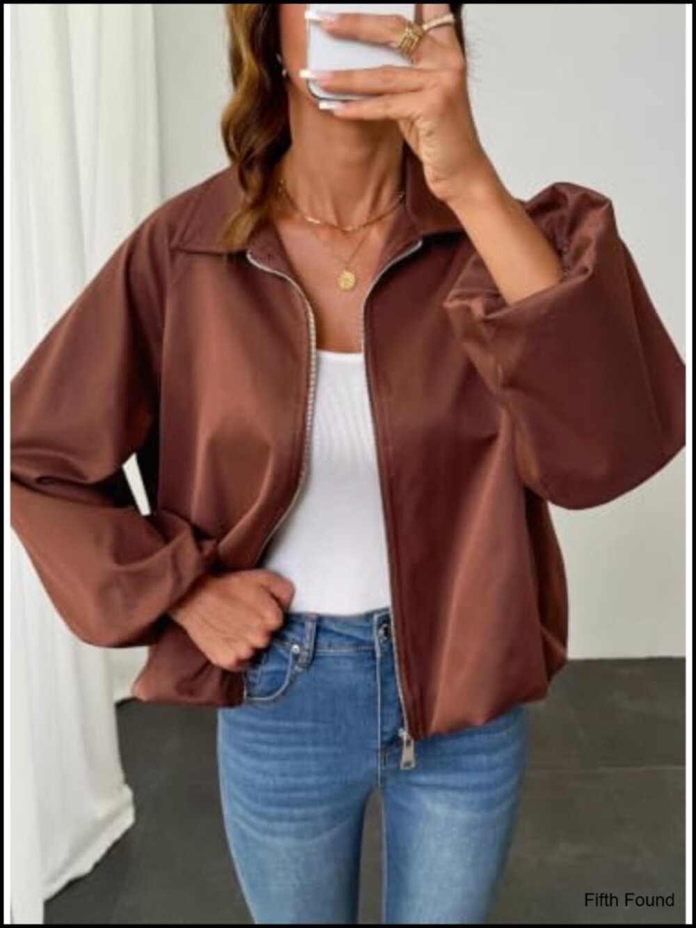Women's Casual Long Sleeve Zipper Up Jacket Loose Fit with Pockets - Picture 3 of 6